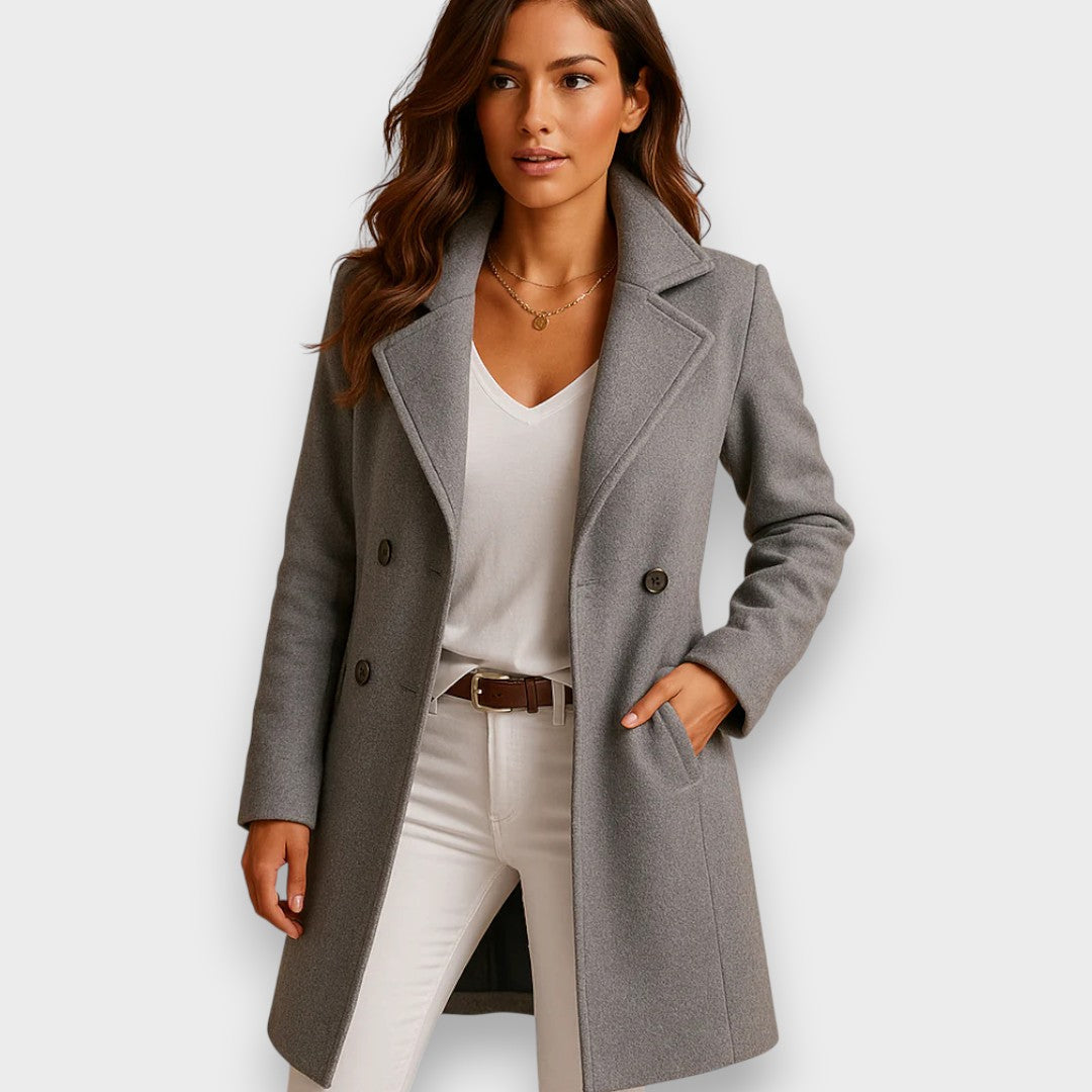 Harriet - Women's long winter coat with tailored fit and button front