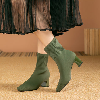 Harriet - Women’s modern elegant heeled ankle boots with knitted sock shaft