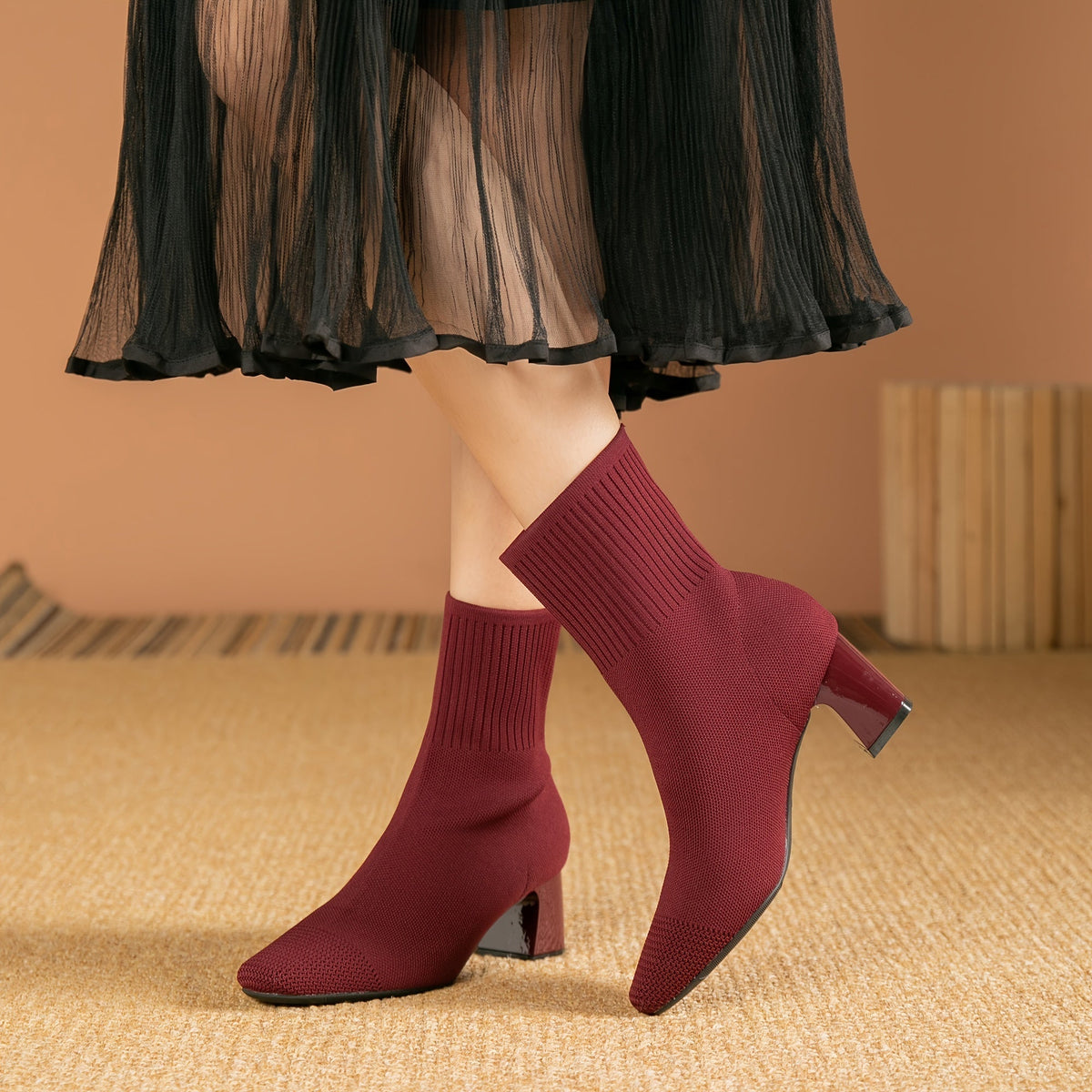 Harriet - Women’s modern elegant heeled ankle boots with knitted sock shaft