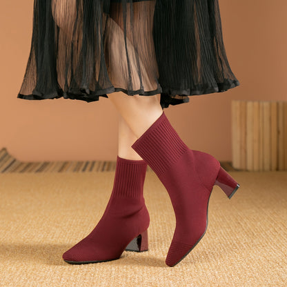 Harriet - Women’s modern elegant heeled ankle boots with knitted sock shaft
