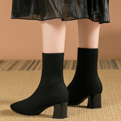 Harriet - Women’s modern elegant heeled ankle boots with knitted sock shaft