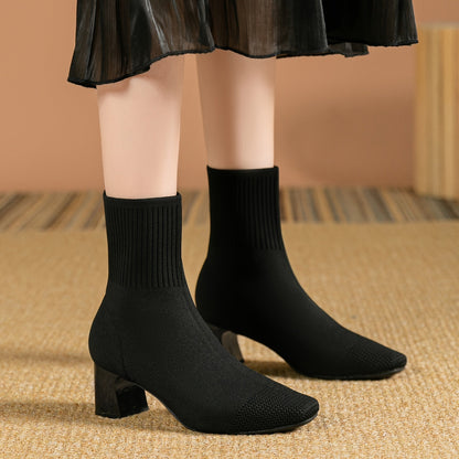 Harriet - Women’s modern elegant heeled ankle boots with knitted sock shaft