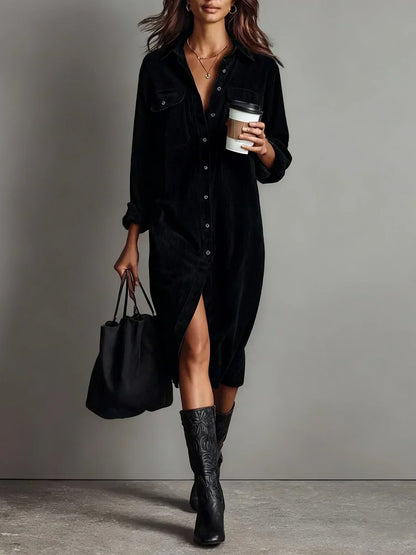 Harriet - Women’s oversized midi shirt dress with long sleeve and button front