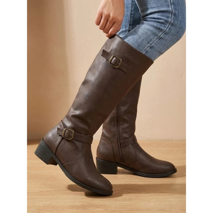 Harriet - Women’s waterproof comfort knee high riding boots with buckle straps