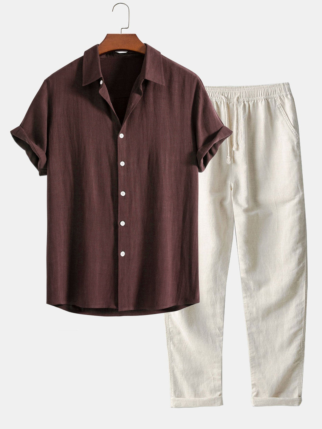 Harry - Casual Men's Linen Co-ord Set with Drawstring Trousers and Button Placket