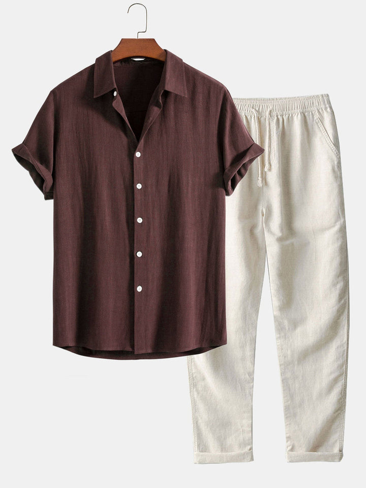 Harry - Casual Men's Linen Co-ord Set with Drawstring Trousers and Button Placket