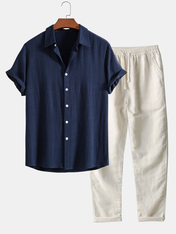 Harry - Casual Men's Linen Co-ord Set with Drawstring Trousers and Button Placket