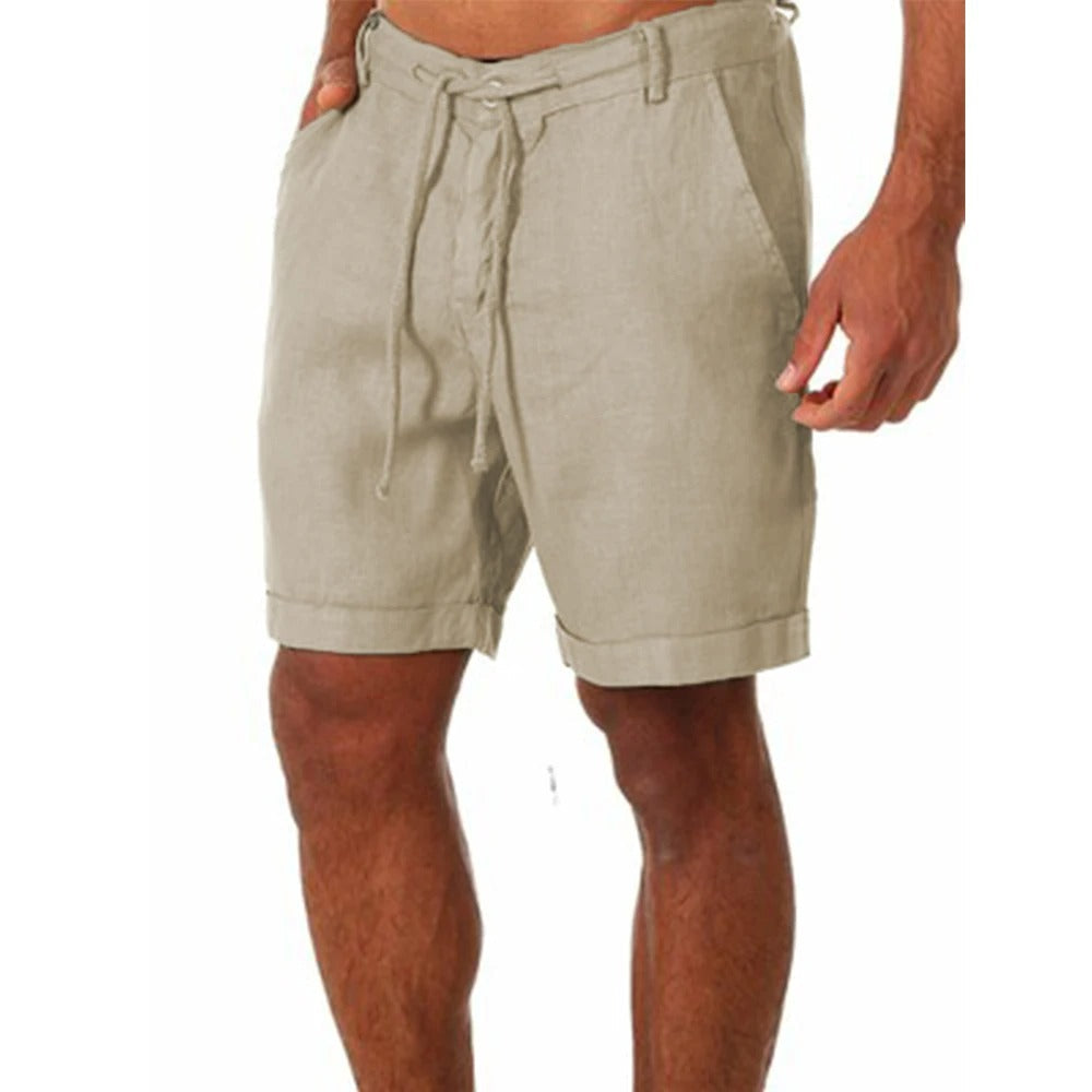 Harry - Casual Men's Linen Shorts with Drawstring Waist and Rolled Cuffs