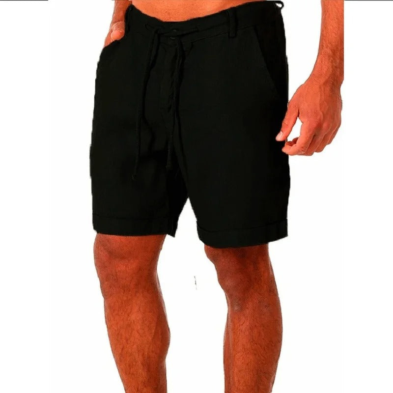 Harry - Casual Men's Linen Shorts with Drawstring Waist and Rolled Cuffs