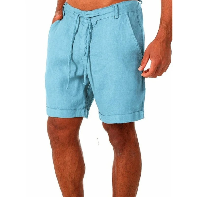 Harry - Casual Men's Linen Shorts with Drawstring Waist and Rolled Cuffs