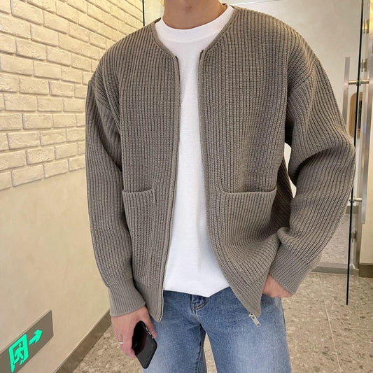 Harry - Men's Knitted Cardigan Smart Casual with Zip and Ribbed Trims