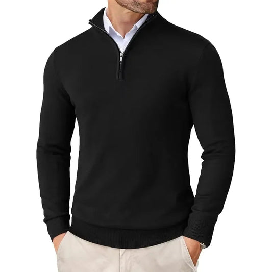 Harry - Men's Quarter Zip Sweater Casual Smart with Ribbed Funnel Collar