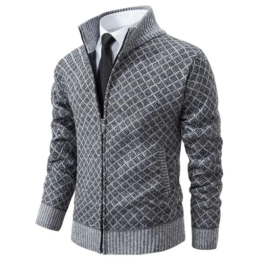 Henry - Men's Knitted Cardigan Casual Smart with Zip Front and Stand Collar