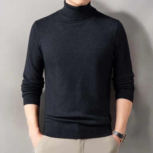Henry - Men's Knitted Jumper Roll Neck Style with Ribbed Collar and Cuffs
