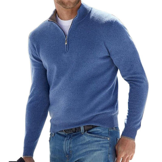 Henry - Men's Quarter Zip Pullover Cashmere Style Ribbed Knit Jumper
