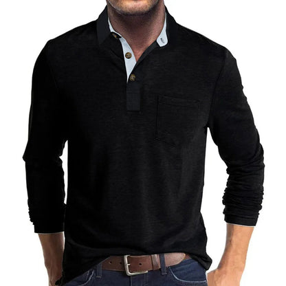 Henry - Men's casual polo shirt with slim fit long sleeve and chest pocket