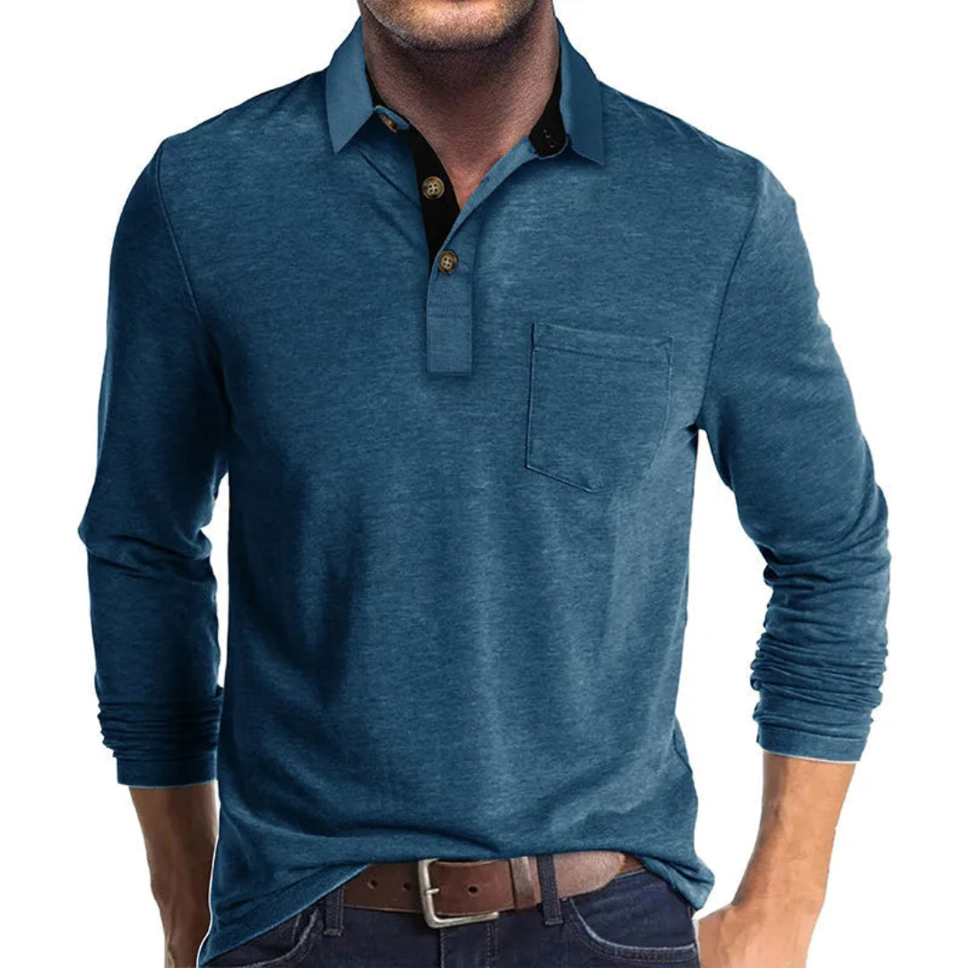 Henry - Men's casual polo shirt with slim fit long sleeve and chest pocket