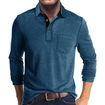 Henry - Men's casual polo shirt with slim fit long sleeve and chest pocket