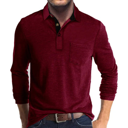 Henry - Men's casual polo shirt with slim fit long sleeve and chest pocket