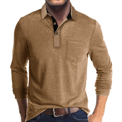 Henry - Men's casual polo shirt with slim fit long sleeve and chest pocket