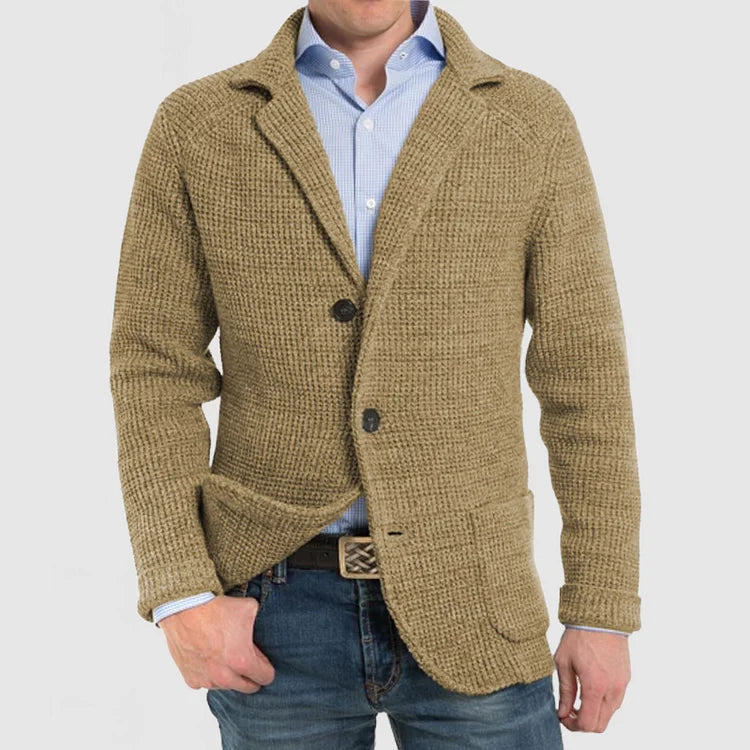 Henry - Men’s chunky knitted cardigan with button front and lapel collar