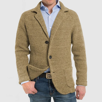 Henry - Men’s chunky knitted cardigan with button front and lapel collar
