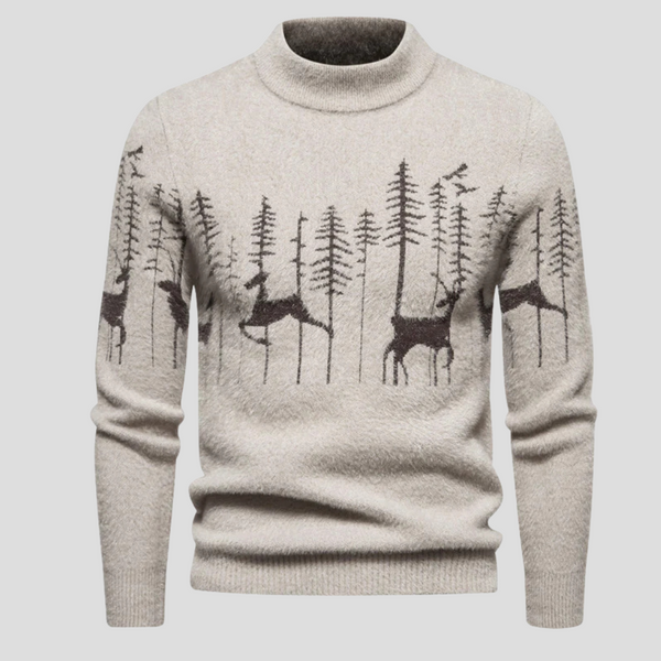 Henry - Men's fluffy christmas jumper with reindeer and forest motif