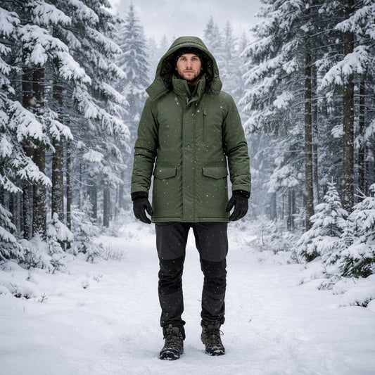 Henry - Men's long waterproof winter parka coat with hood and padded lining