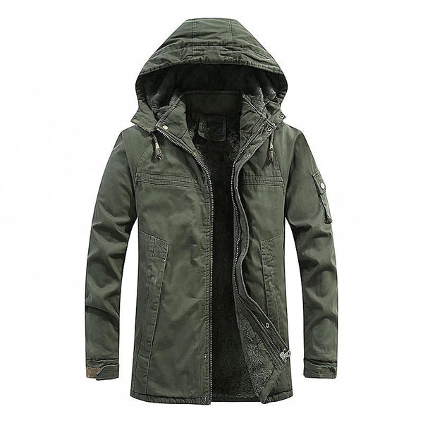 Henry - Men's longline hooded winter jacket with warm fleece lining