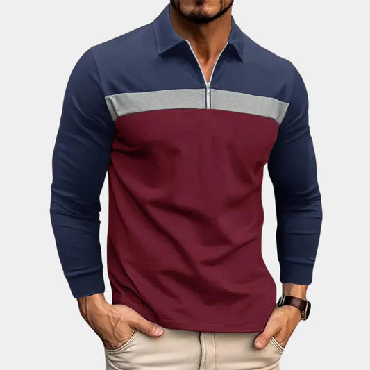 Henry - Men's smart quarter zip polo shirt with long sleeve and slim fit