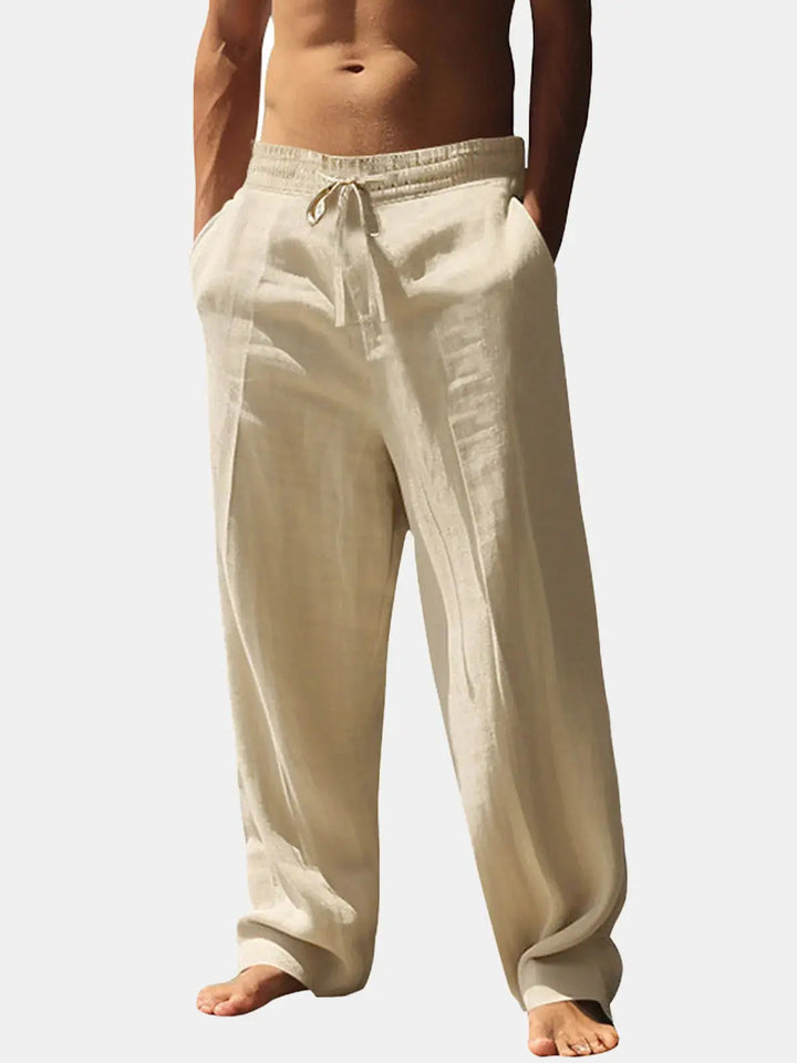 Henry - Relaxed Men's Linen Trousers with Wide Leg and Drawstring Waist