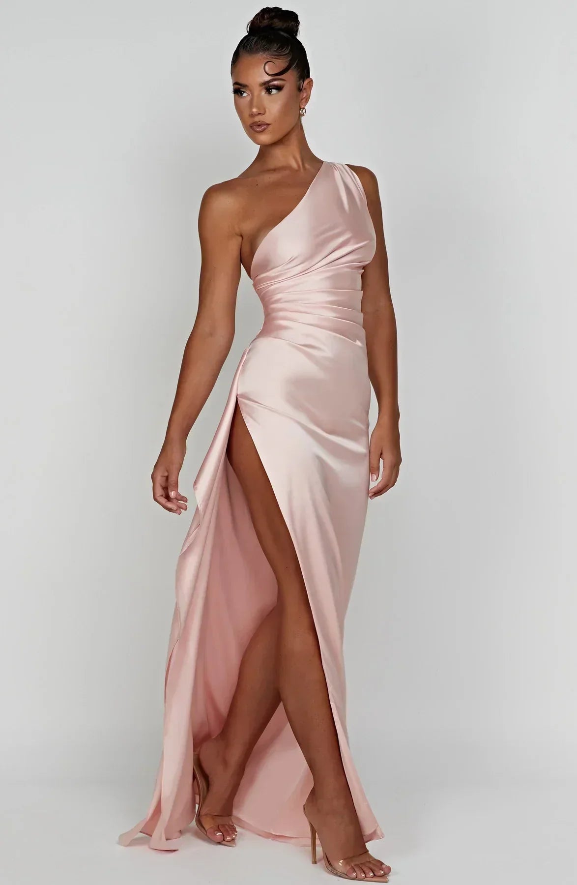 Isabelle - Women's elegant one shoulder maxi party dress with ruffle split