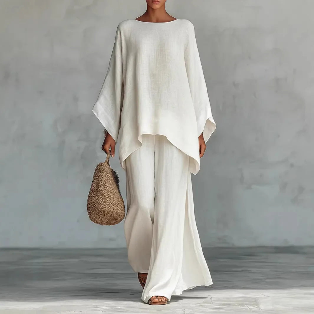 Isla - Boho Women's Linen Co-ord Set with Kimono Sleeves and Wide Leg Trousers