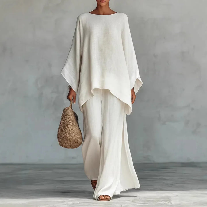 Isla - Boho Women's Linen Co-ord Set with Kimono Sleeves and Wide Leg Trousers