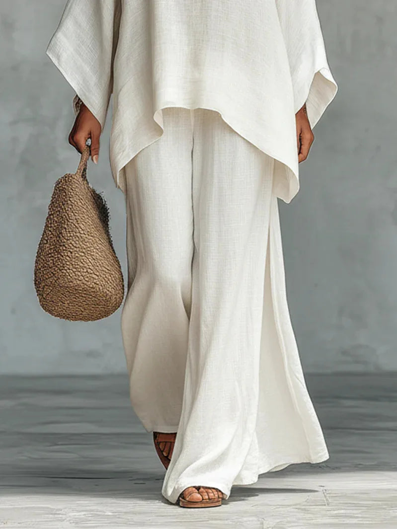 Isla - Boho Women's Linen Co-ord Set with Kimono Sleeves and Wide Leg Trousers