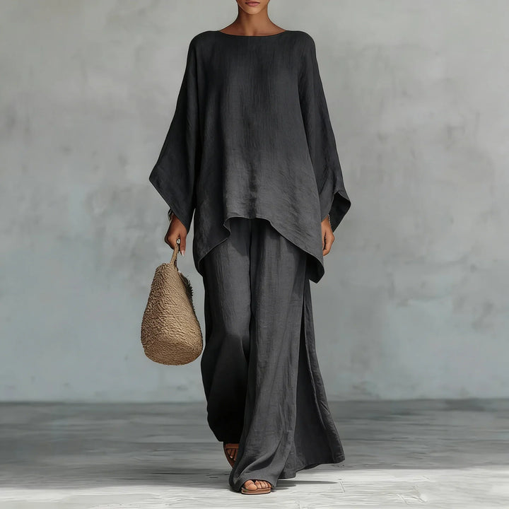 Isla - Boho Women's Linen Co-ord Set with Kimono Sleeves and Wide Leg Trousers