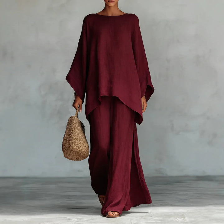 Isla - Boho Women's Linen Co-ord Set with Kimono Sleeves and Wide Leg Trousers