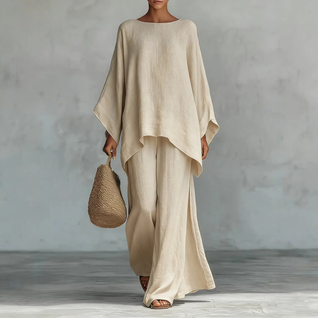 Isla - Boho Women's Linen Co-ord Set with Kimono Sleeves and Wide Leg Trousers