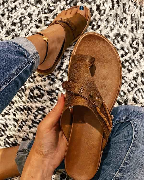 Isla - Boho Women's Orthopedic Sandals with Toe Ring and Stud Detail Flat Sole