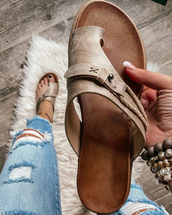 Isla - Boho Women's Orthopedic Sandals with Toe Ring and Stud Detail Flat Sole