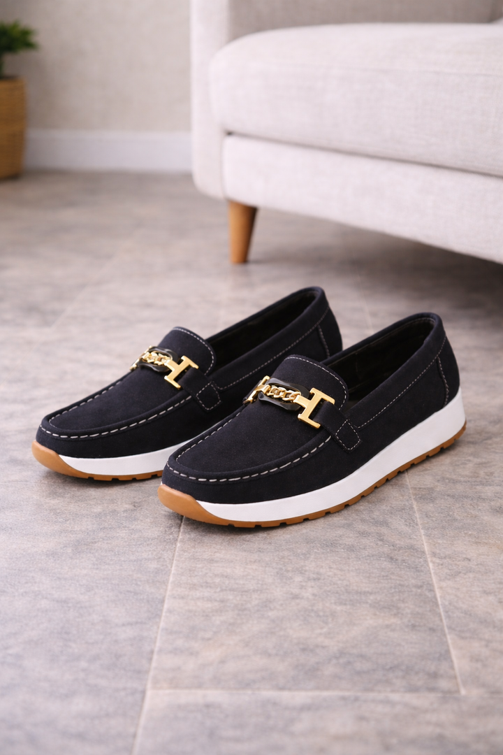 Isla - Casual Women's Comfort Loafers with Platform Sole and Chain Detail