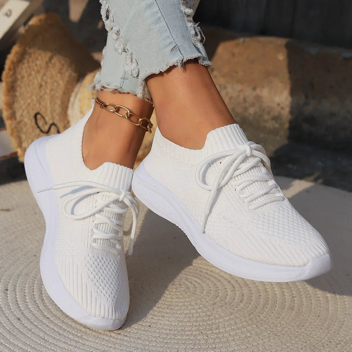 Isla - Casual Women's Comfort Sneakers with Knit Design and Lace-Up Fit
