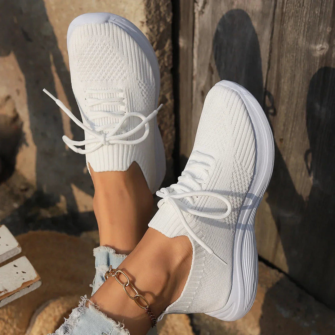 Isla - Casual Women's Comfort Sneakers with Knit Design and Lace-Up Fit