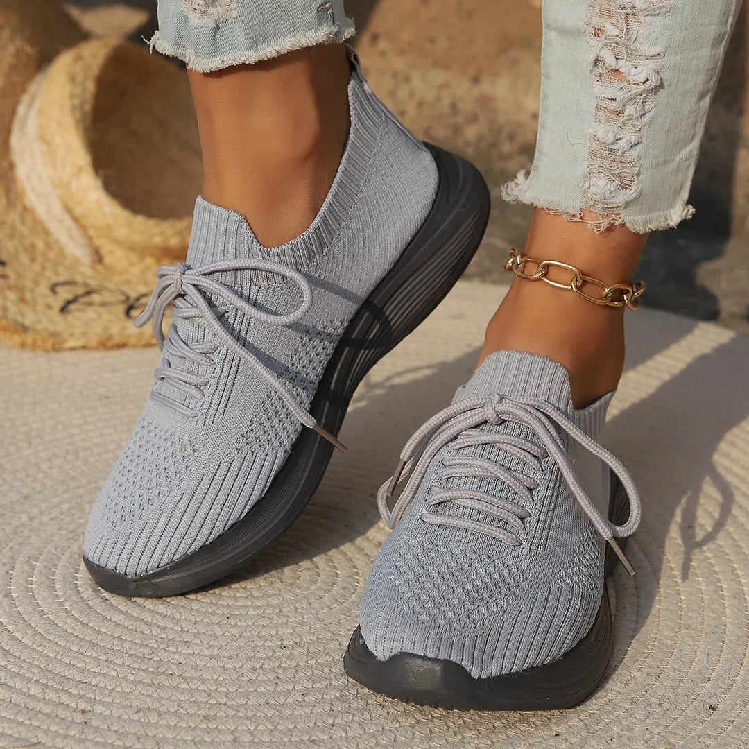Isla - Casual Women's Comfort Sneakers with Knit Design and Lace-Up Fit
