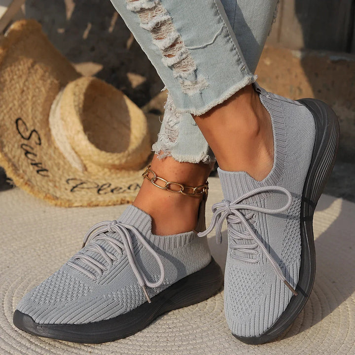 Isla - Casual Women's Comfort Sneakers with Knit Design and Lace-Up Fit