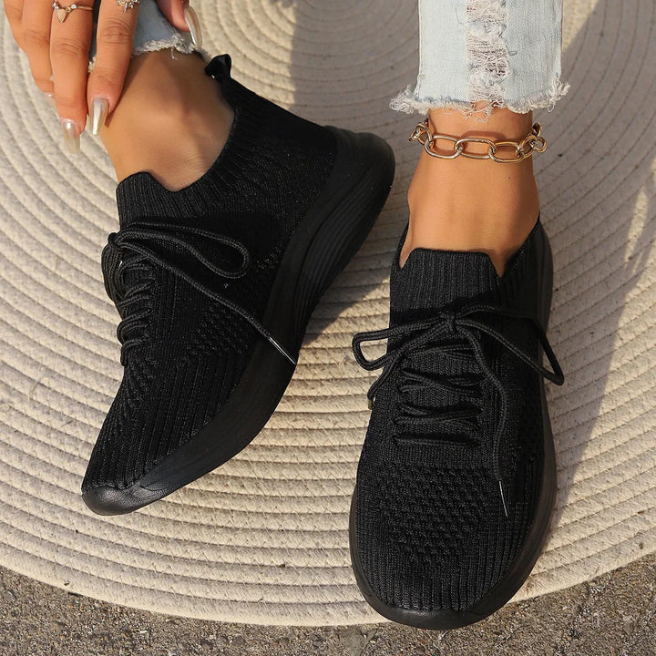 Isla - Casual Women's Comfort Sneakers with Knit Design and Lace-Up Fit