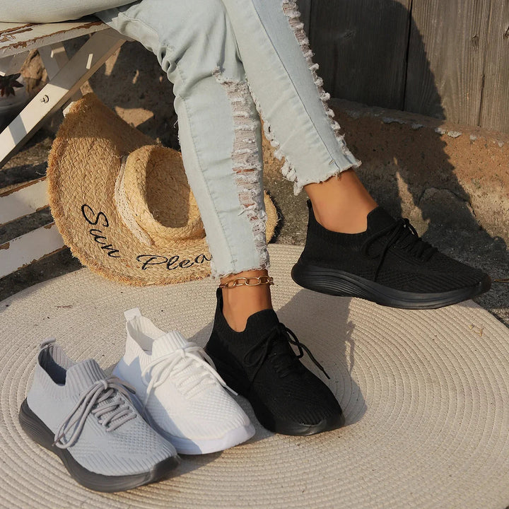 Isla - Casual Women's Comfort Sneakers with Knit Design and Lace-Up Fit