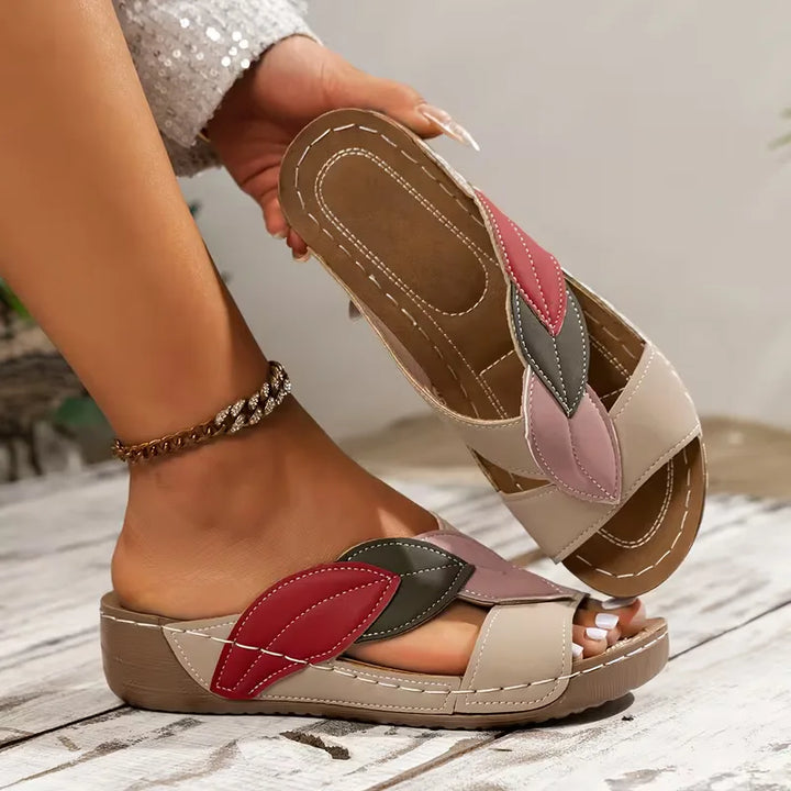 Isla - Casual Women's Orthopedic Sandals with Leaf Applique and Wedge Sole