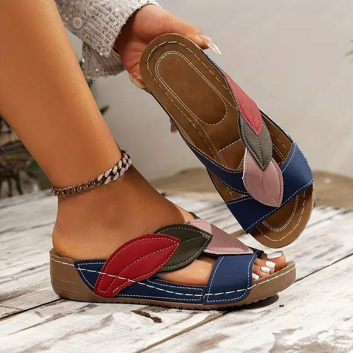 Isla - Casual Women's Orthopedic Sandals with Leaf Applique and Wedge Sole