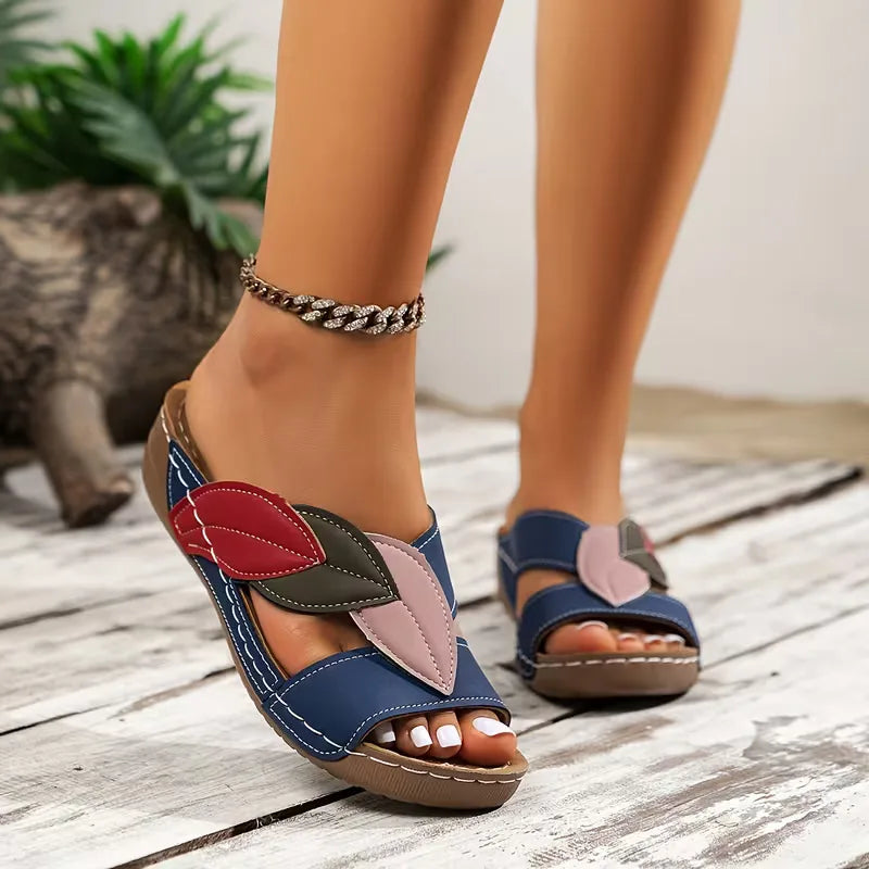 Isla - Casual Women's Orthopedic Sandals with Leaf Applique and Wedge Sole